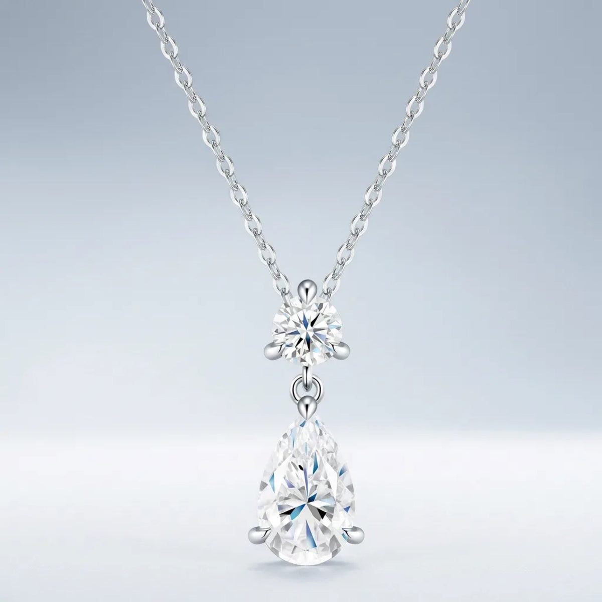 Perle Moissanite Pear Drop Necklace in Sterling Silver