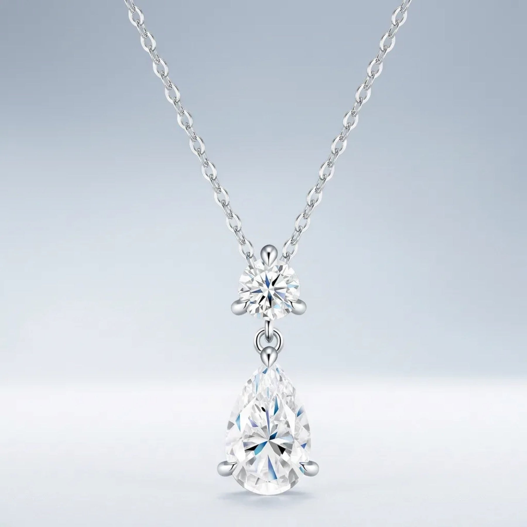 Perle Moissanite Pear Drop Necklace in Sterling Silver