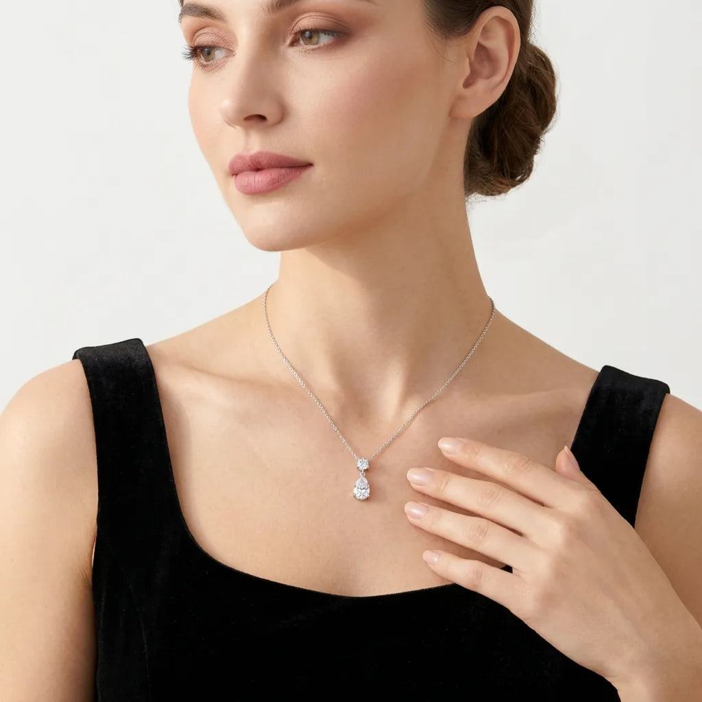 Perle Moissanite Pear Drop Necklace in Sterling Silver