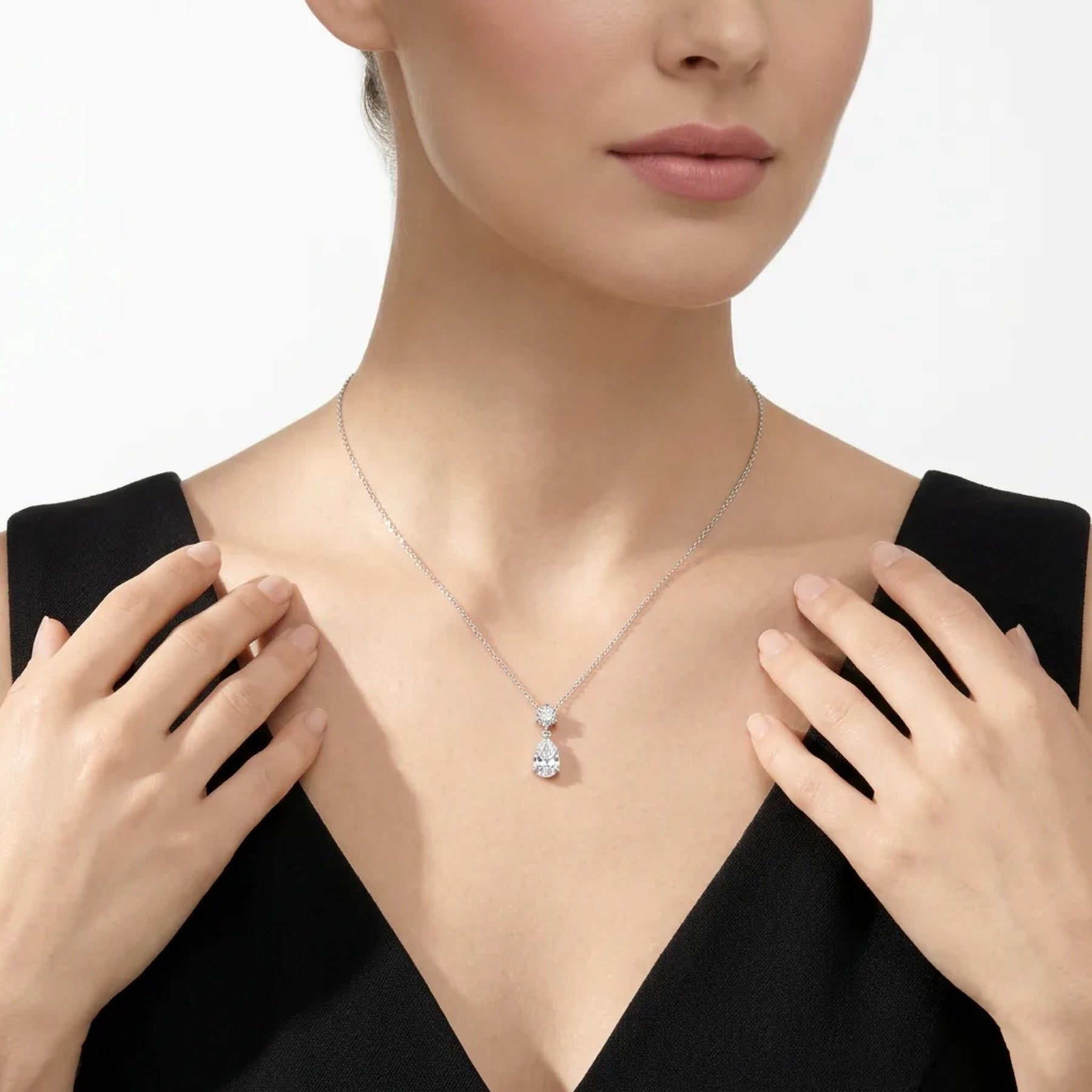 Perle Moissanite Pear Drop Necklace in Sterling Silver