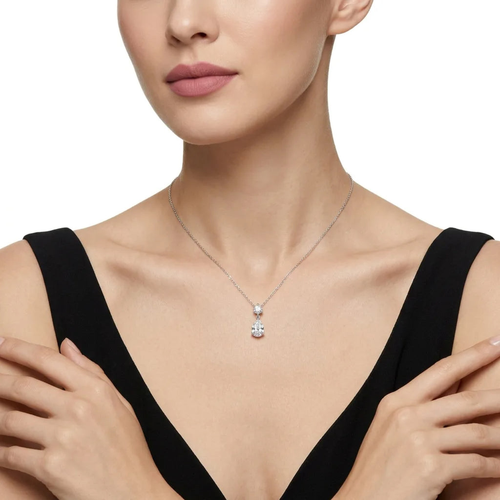 Perle Moissanite Pear Drop Necklace in Sterling Silver
