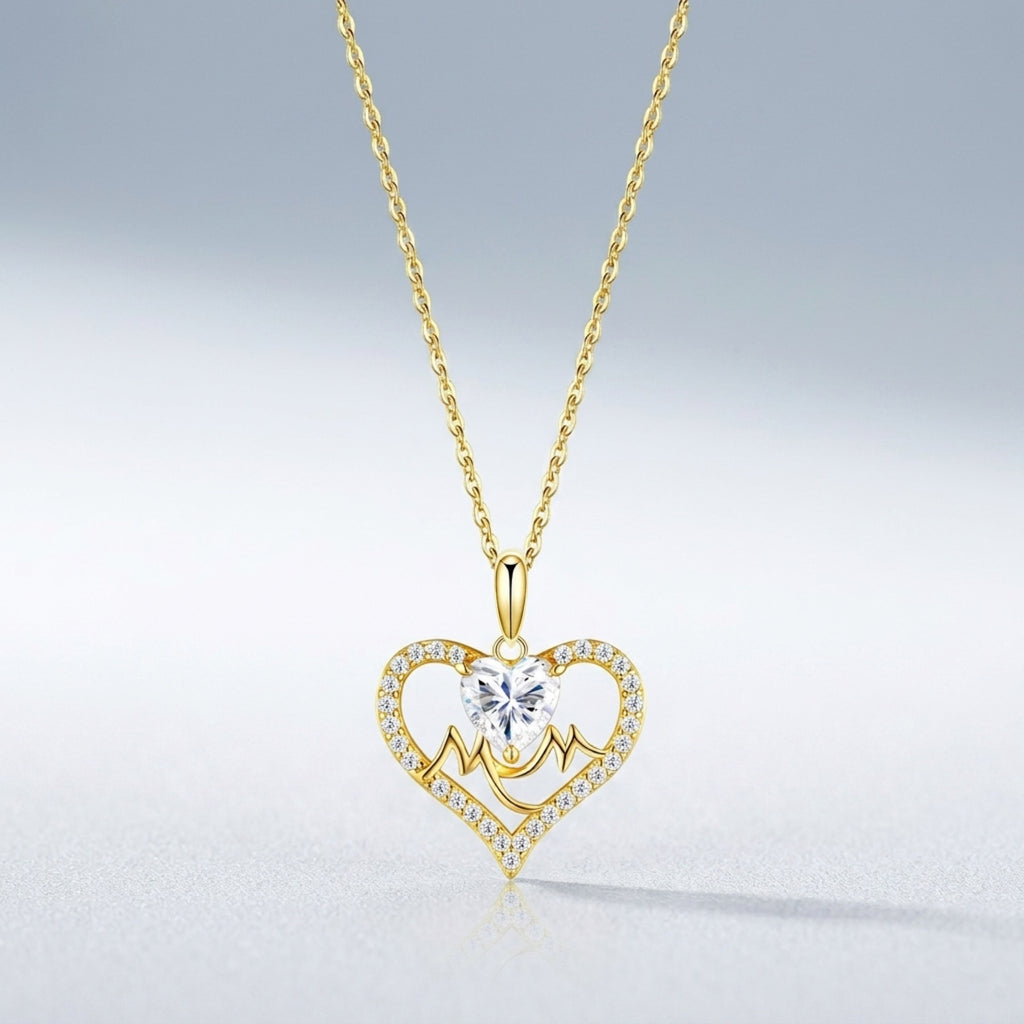 Mommy Heart-Cut Moissanite Mom Heart Necklace in Gold-Tone Sterling Silver