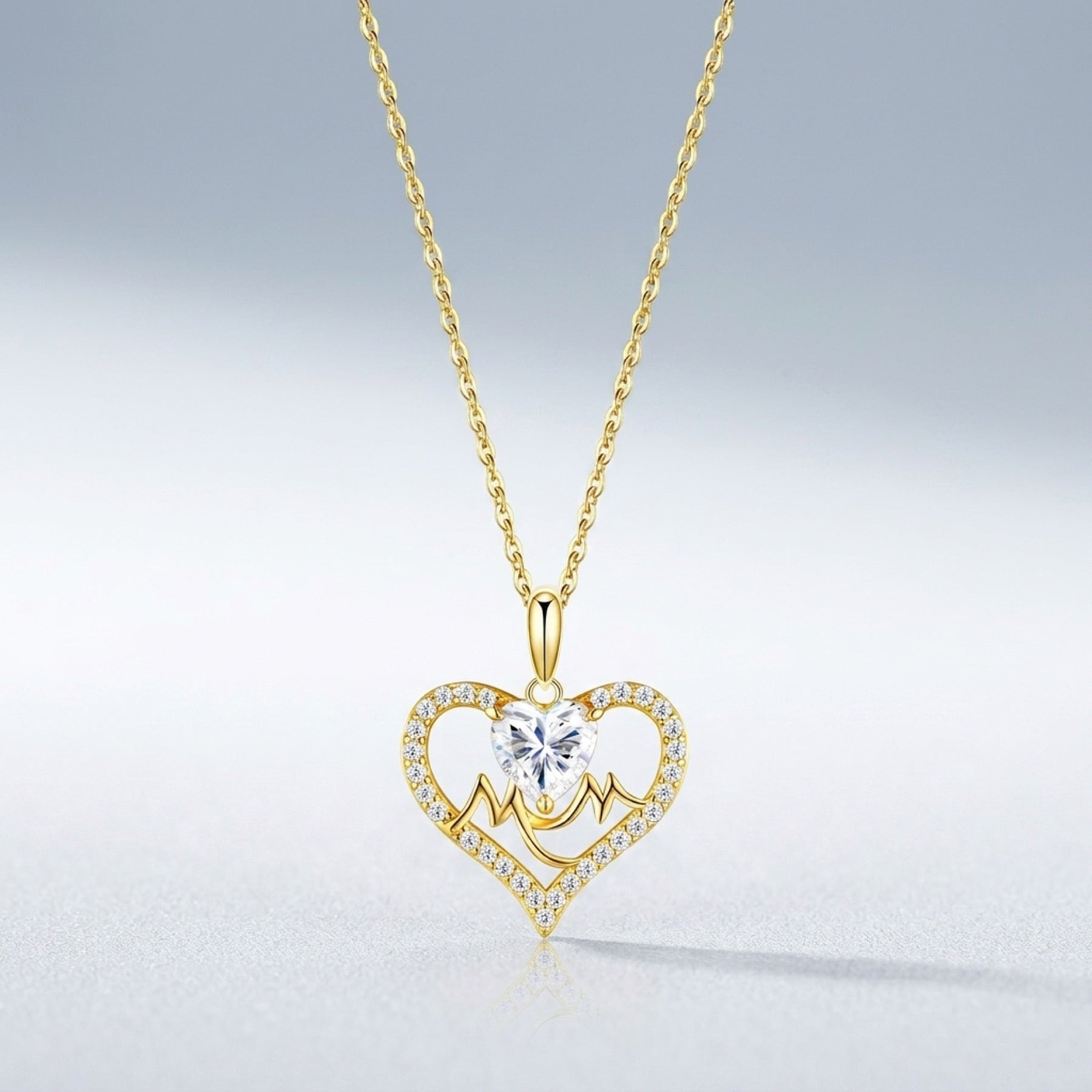 Mommy Heart-Cut Moissanite Mom Heart Necklace in Gold-Tone Sterling Silver