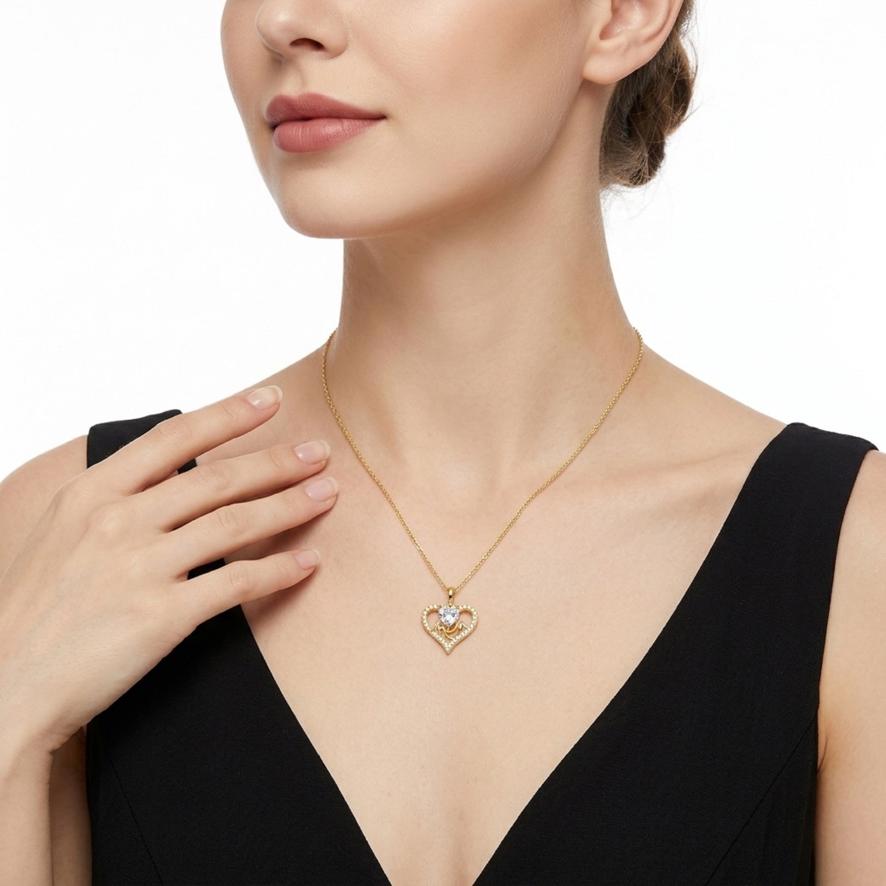 Mommy Heart-Cut Moissanite Mom Heart Necklace in Gold-Tone Sterling Silver