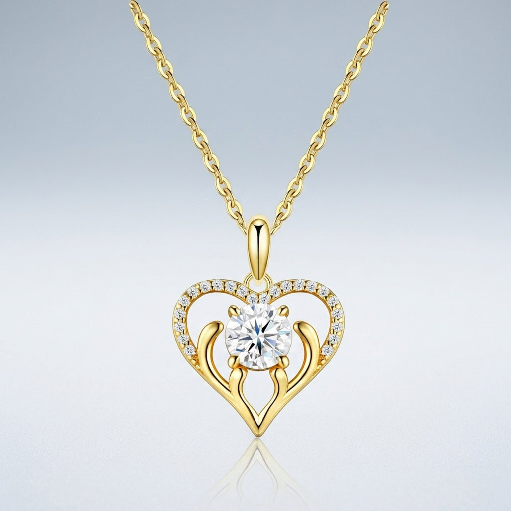 Cuore Moissanite Heart Pendant Necklace in Gold-Tone Sterling Silver