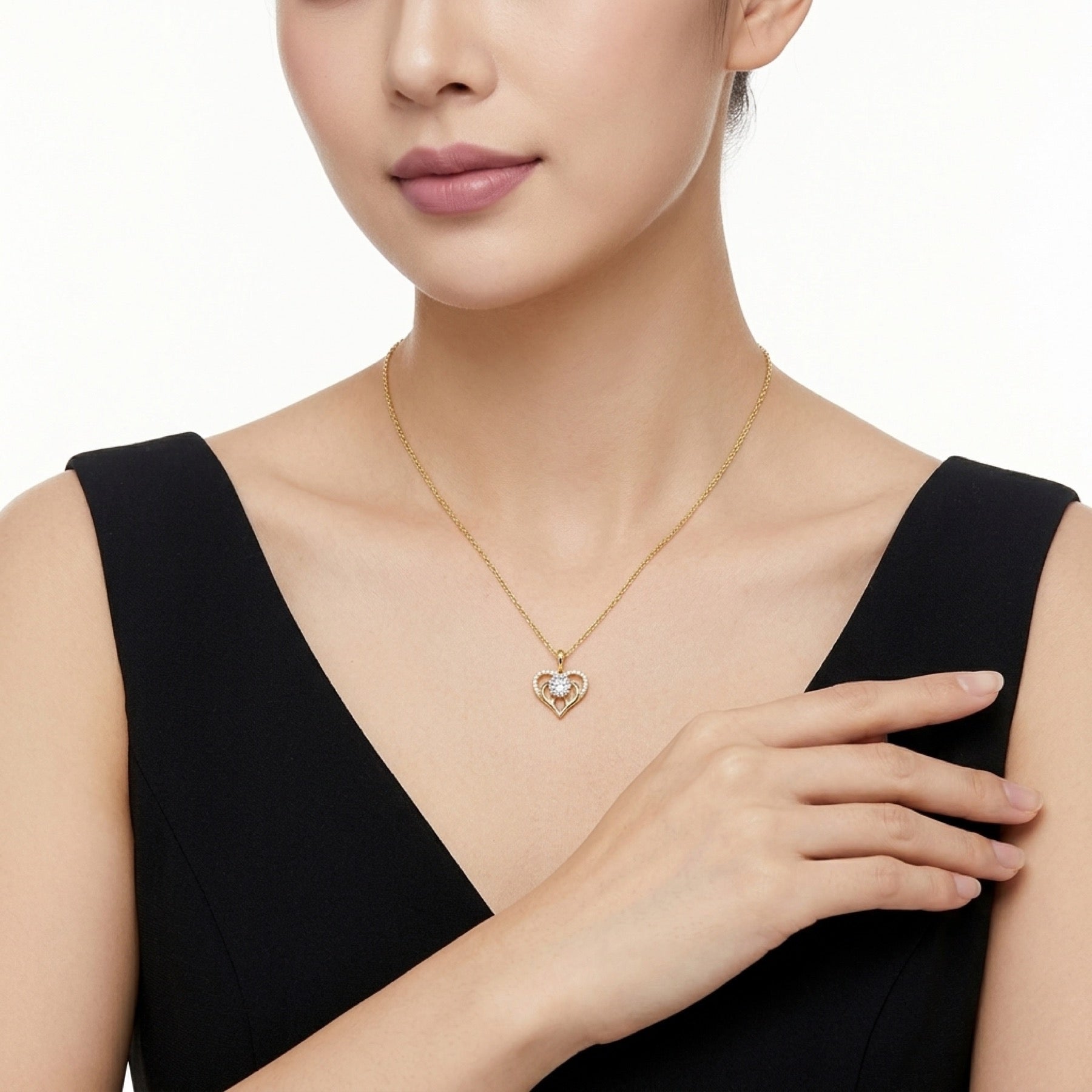 Cuore Moissanite Heart Pendant Necklace in Gold-Tone Sterling Silver