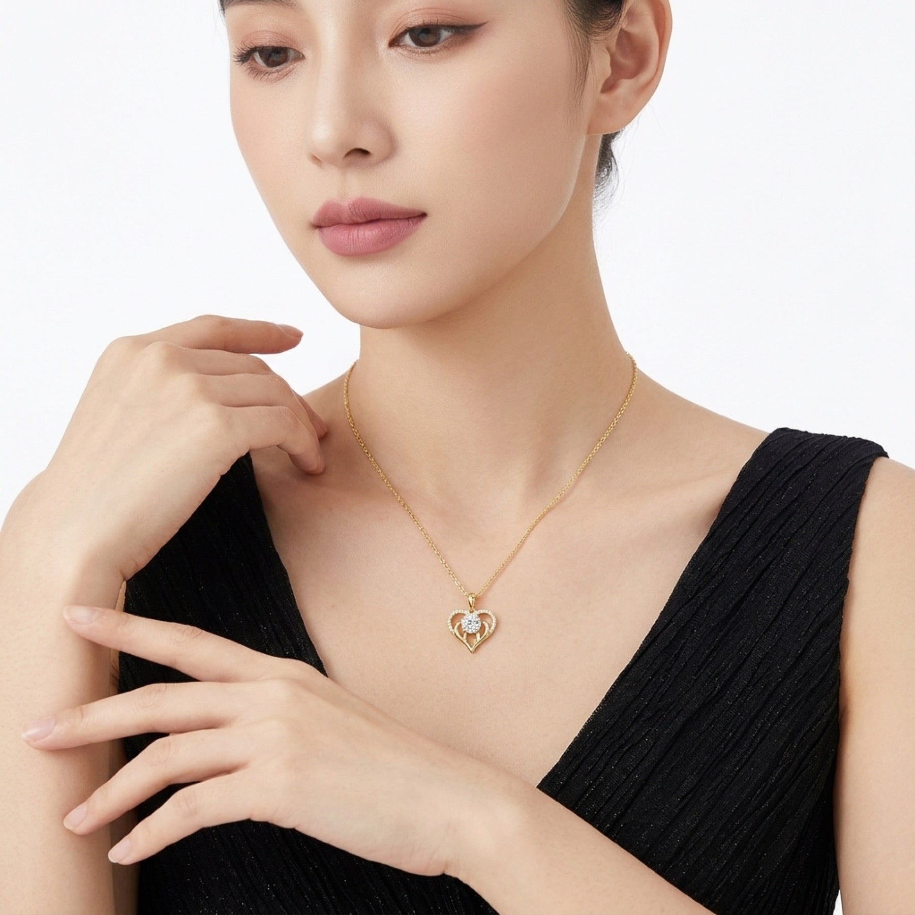 Cuore Moissanite Heart Pendant Necklace in Gold-Tone Sterling Silver