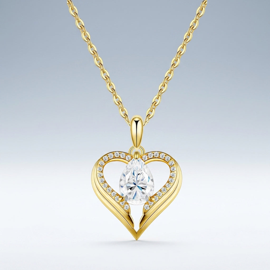 Tesoro Moissanite Heart Pendant Necklace in Gold-Tone Sterling Silver