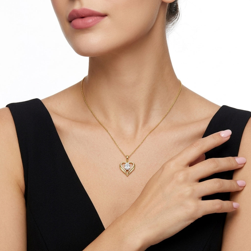 Tesoro Moissanite Heart Pendant Necklace in Gold-Tone Sterling Silver
