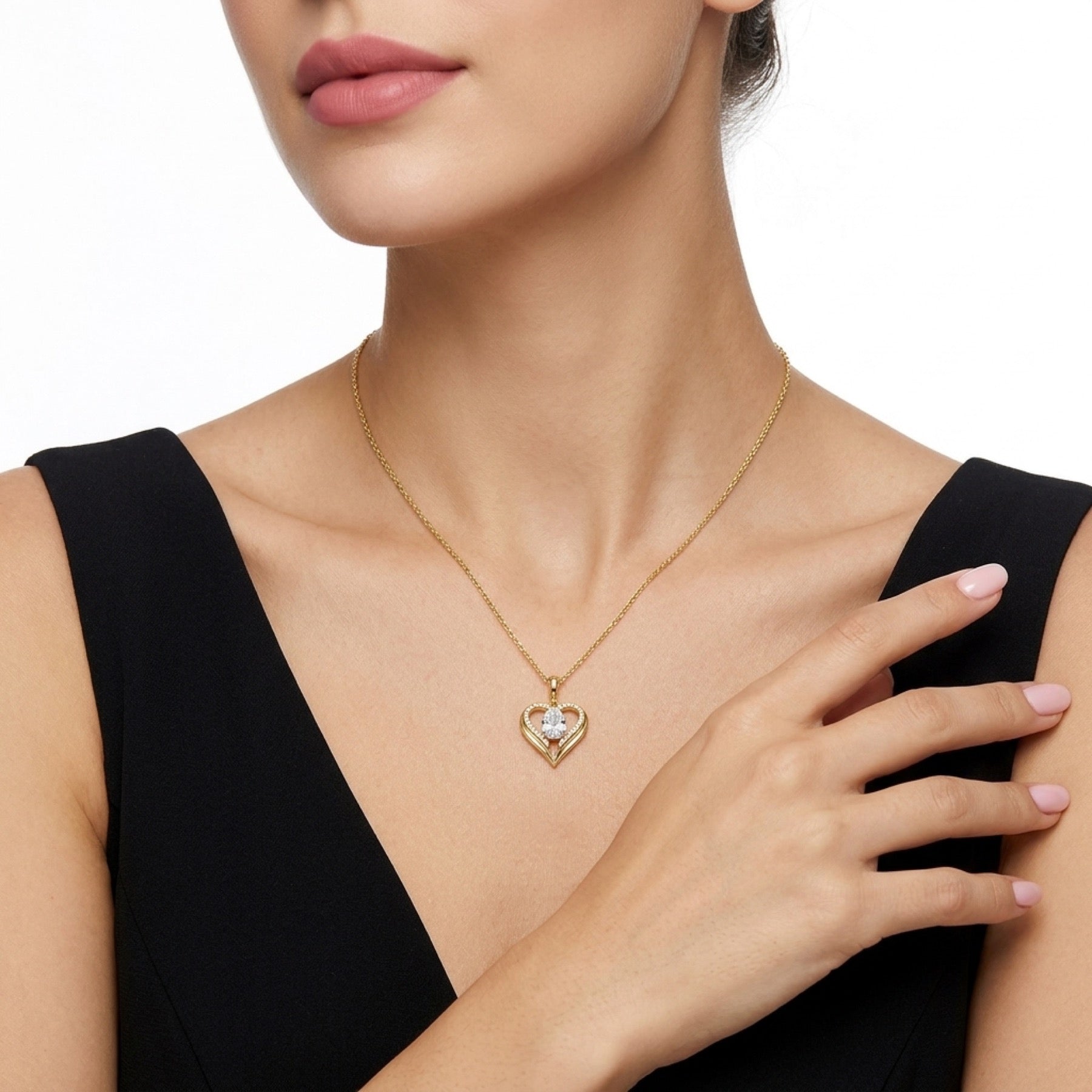 Tesoro Moissanite Heart Pendant Necklace in Gold-Tone Sterling Silver