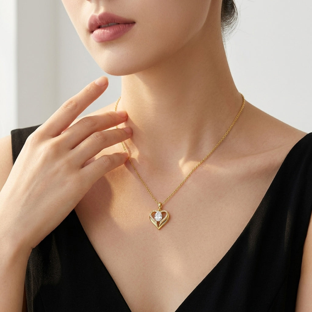 Tesoro Moissanite Heart Pendant Necklace in Gold-Tone Sterling Silver