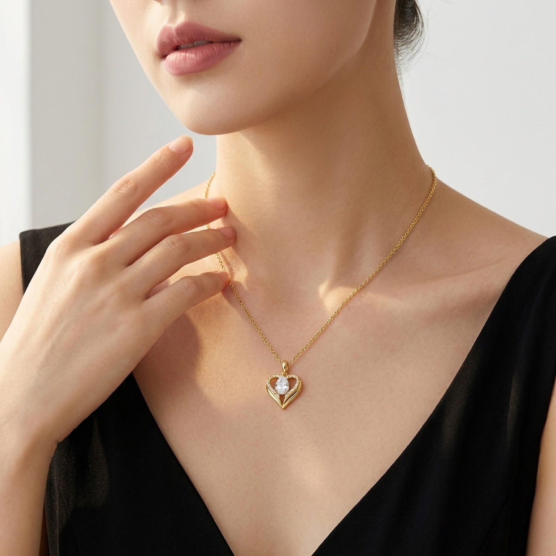 Tesoro Moissanite Heart Pendant Necklace in Gold-Tone Sterling Silver