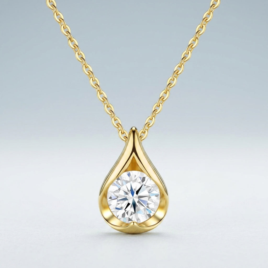 Sole 2 Carat Moissanite Teardrop Pendant Necklace in Gold-Tone Sterling Silver