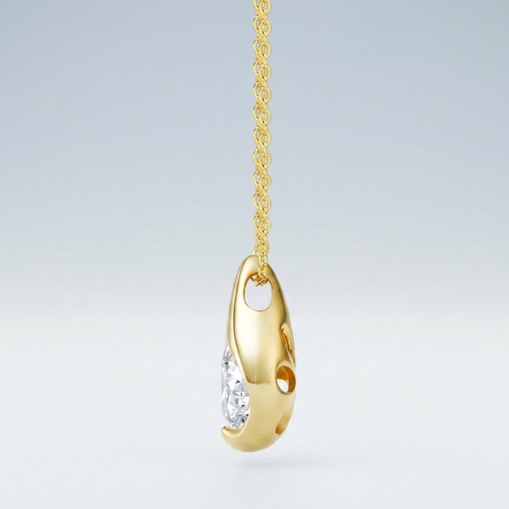 Sole 2 Carat Moissanite Teardrop Pendant Necklace in Gold-Tone Sterling Silver