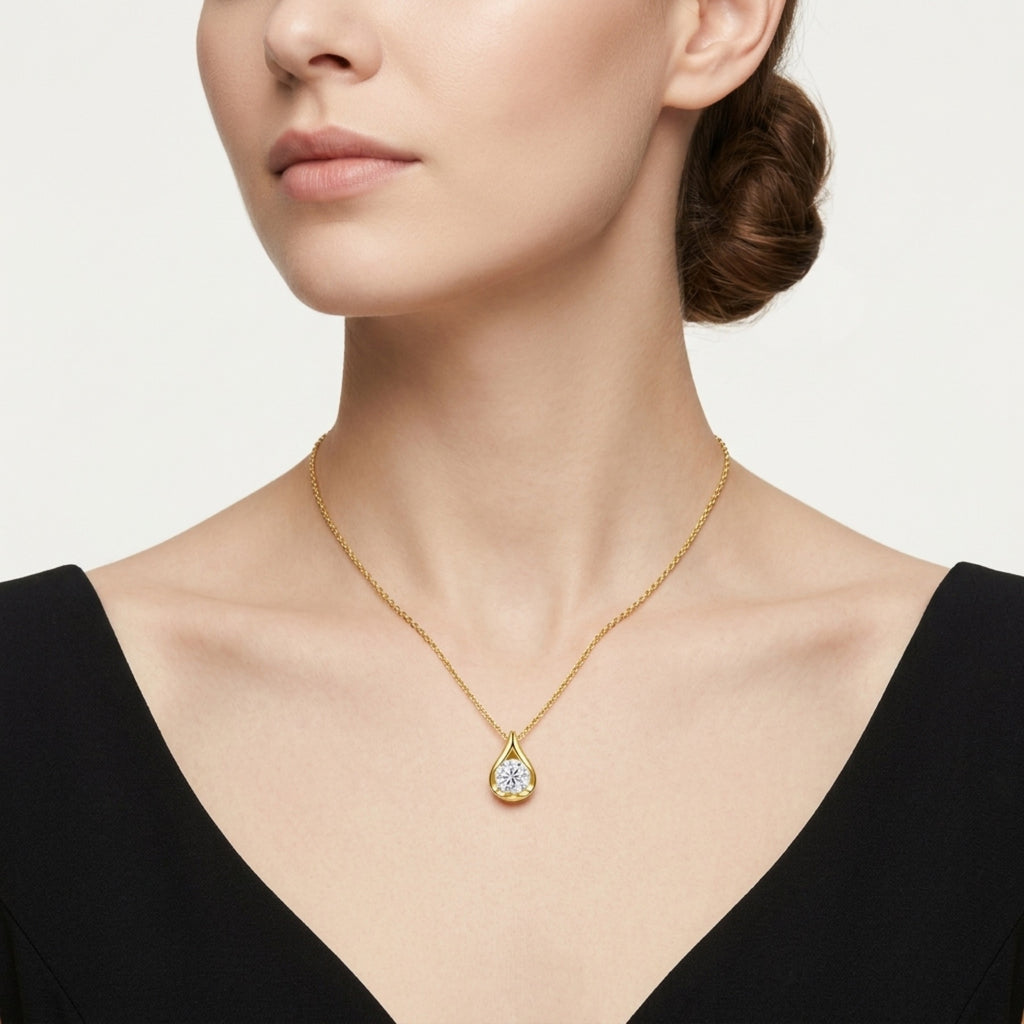 Sole 2 Carat Moissanite Teardrop Pendant Necklace in Gold-Tone Sterling Silver