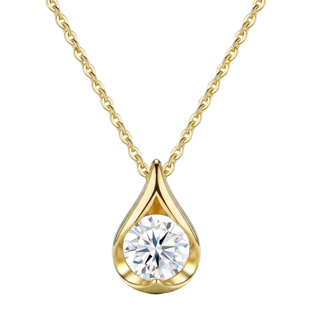 Sole 2 Carat Moissanite Teardrop Pendant Necklace in Gold-Tone Sterling Silver, product photo on white background