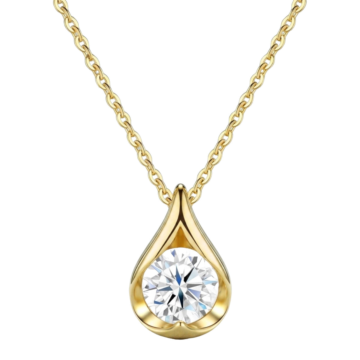 Sole 2 Carat Moissanite Teardrop Pendant Necklace in Gold-Tone Sterling Silver, product photo on white background