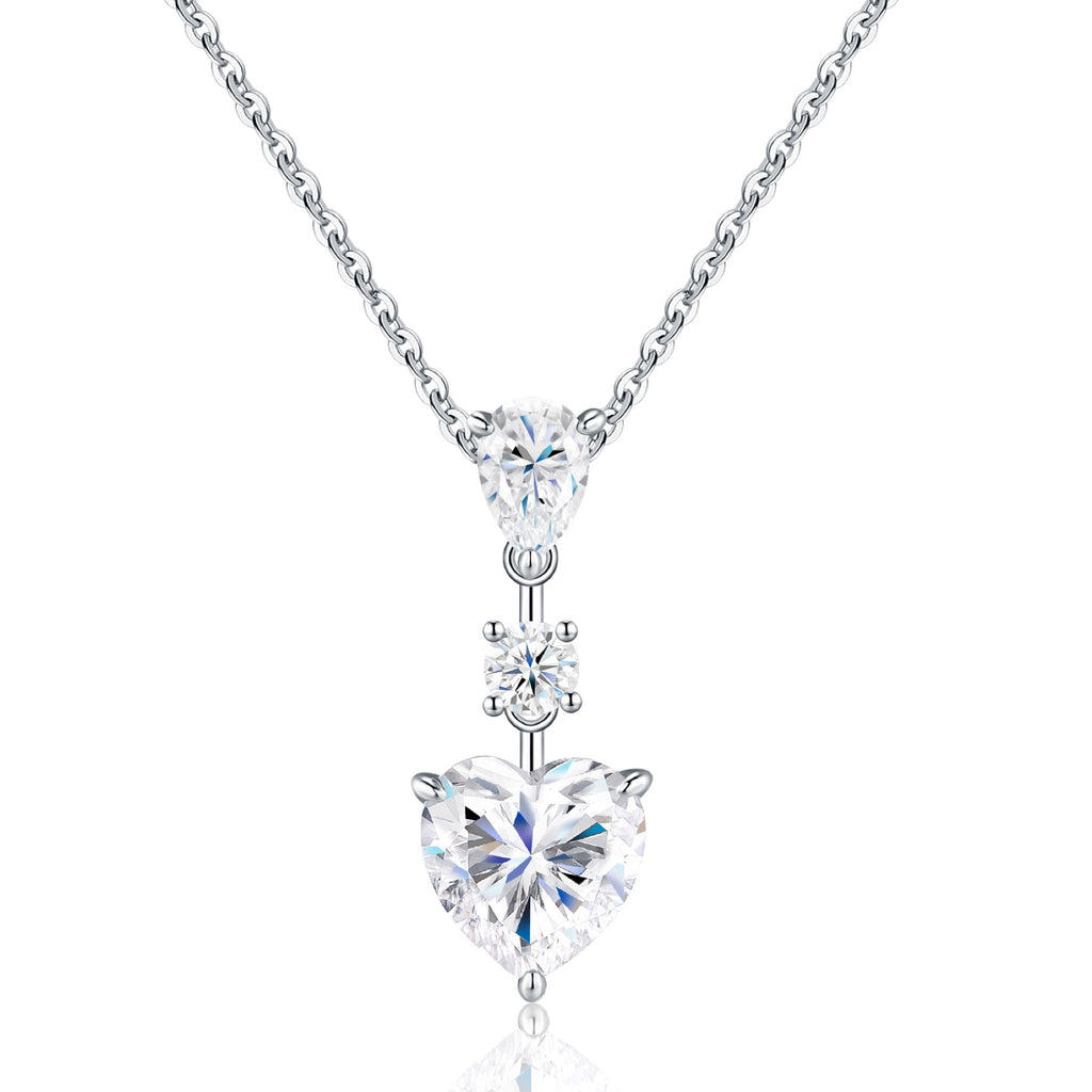 Bijou Moissanite Heart Drop Necklace in Sterling Silver