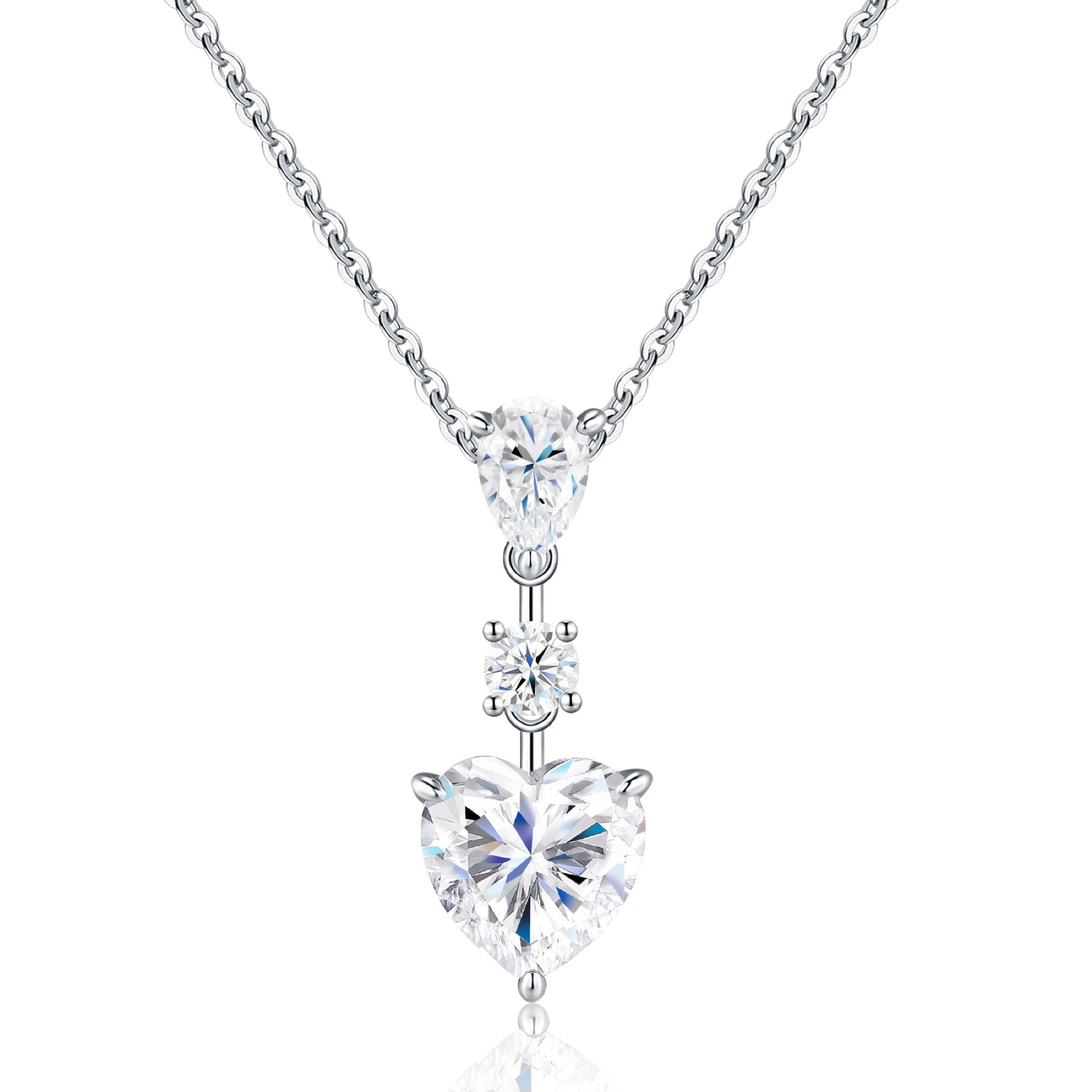 Bijou Moissanite Heart Drop Necklace in Sterling Silver