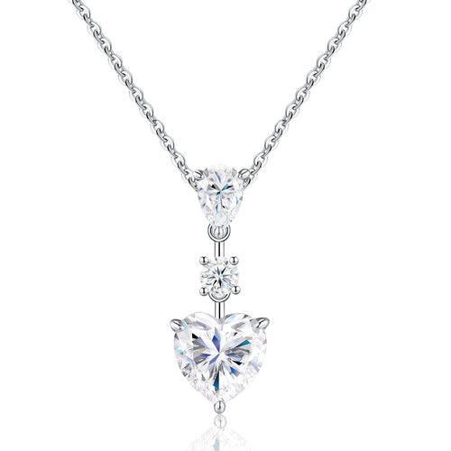 Bijou Moissanite Heart Drop Necklace in Sterling Silver