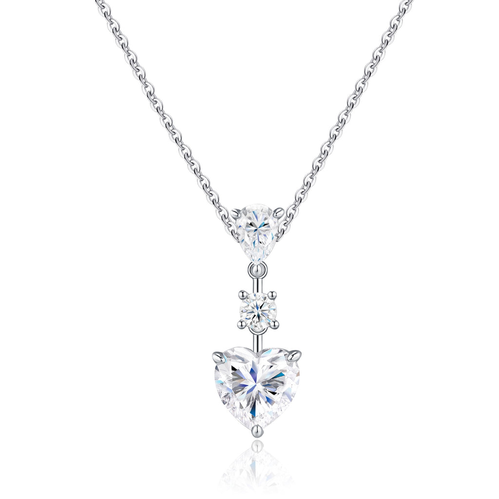 Bijou Moissanite Heart Drop Necklace in Sterling Silver