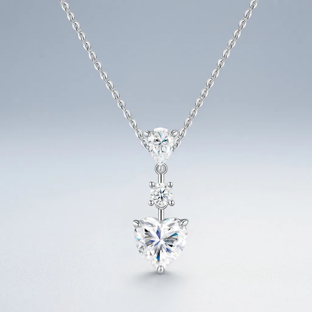Bijou Moissanite Heart Drop Necklace in Sterling Silver