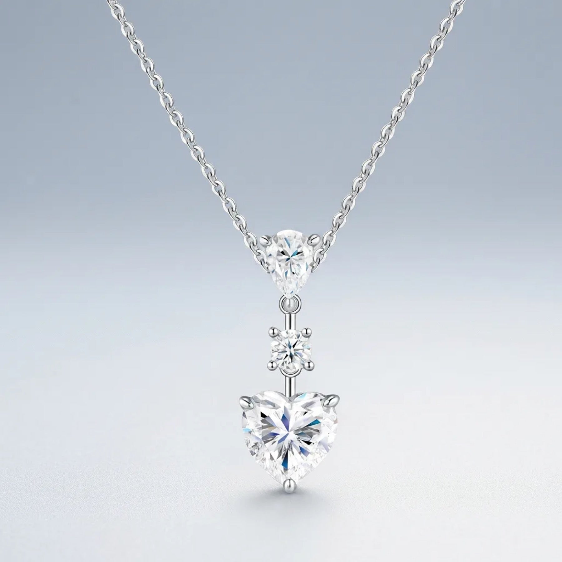 Bijou Moissanite Heart Drop Necklace in Sterling Silver
