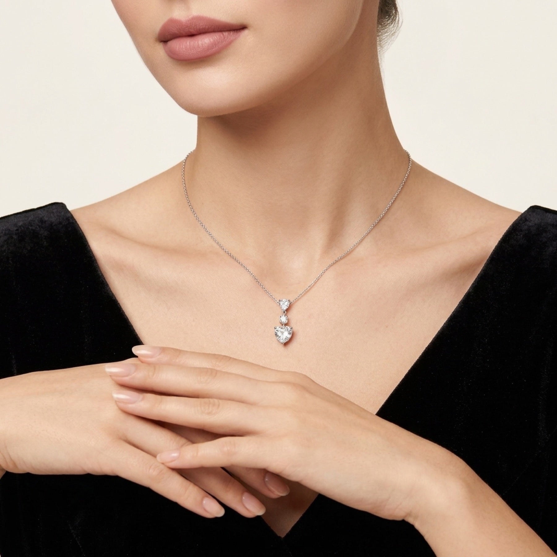 Bijou Moissanite Heart Drop Necklace in Sterling Silver