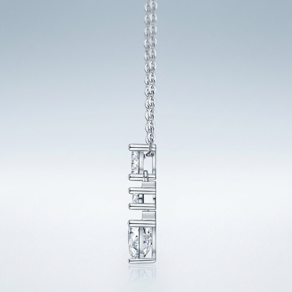 Bijou Moissanite Heart Drop Necklace in Sterling Silver