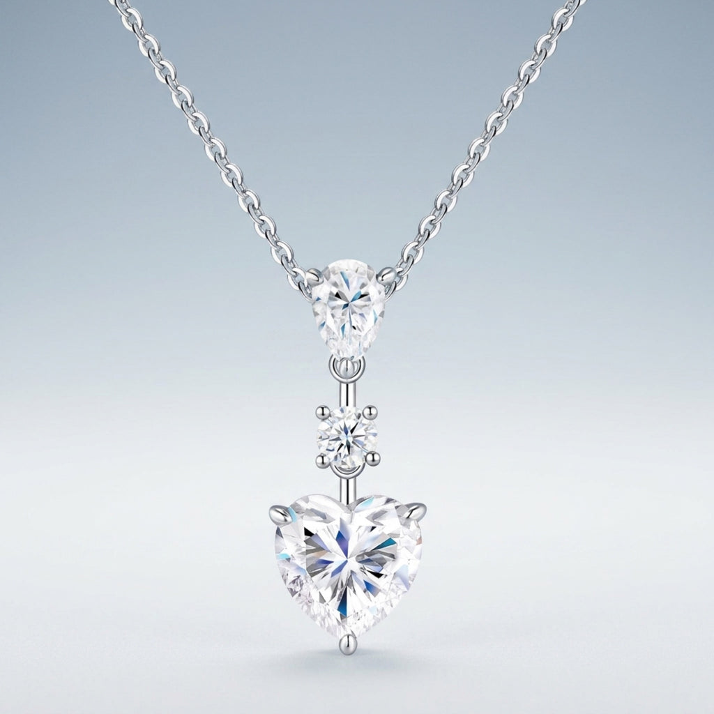 Bijou Moissanite Heart Drop Necklace in Sterling Silver
