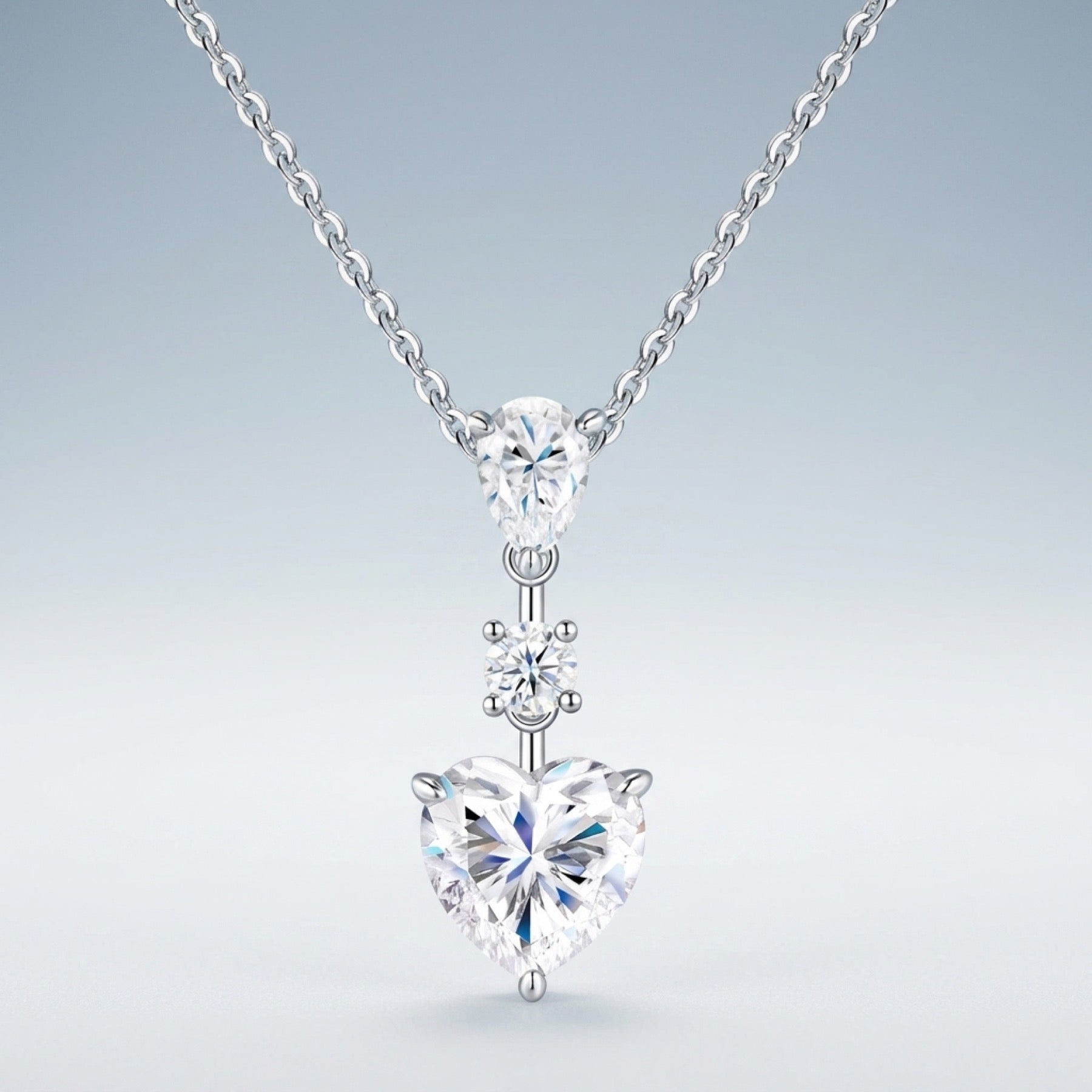 Bijou Moissanite Heart Drop Necklace in Sterling Silver