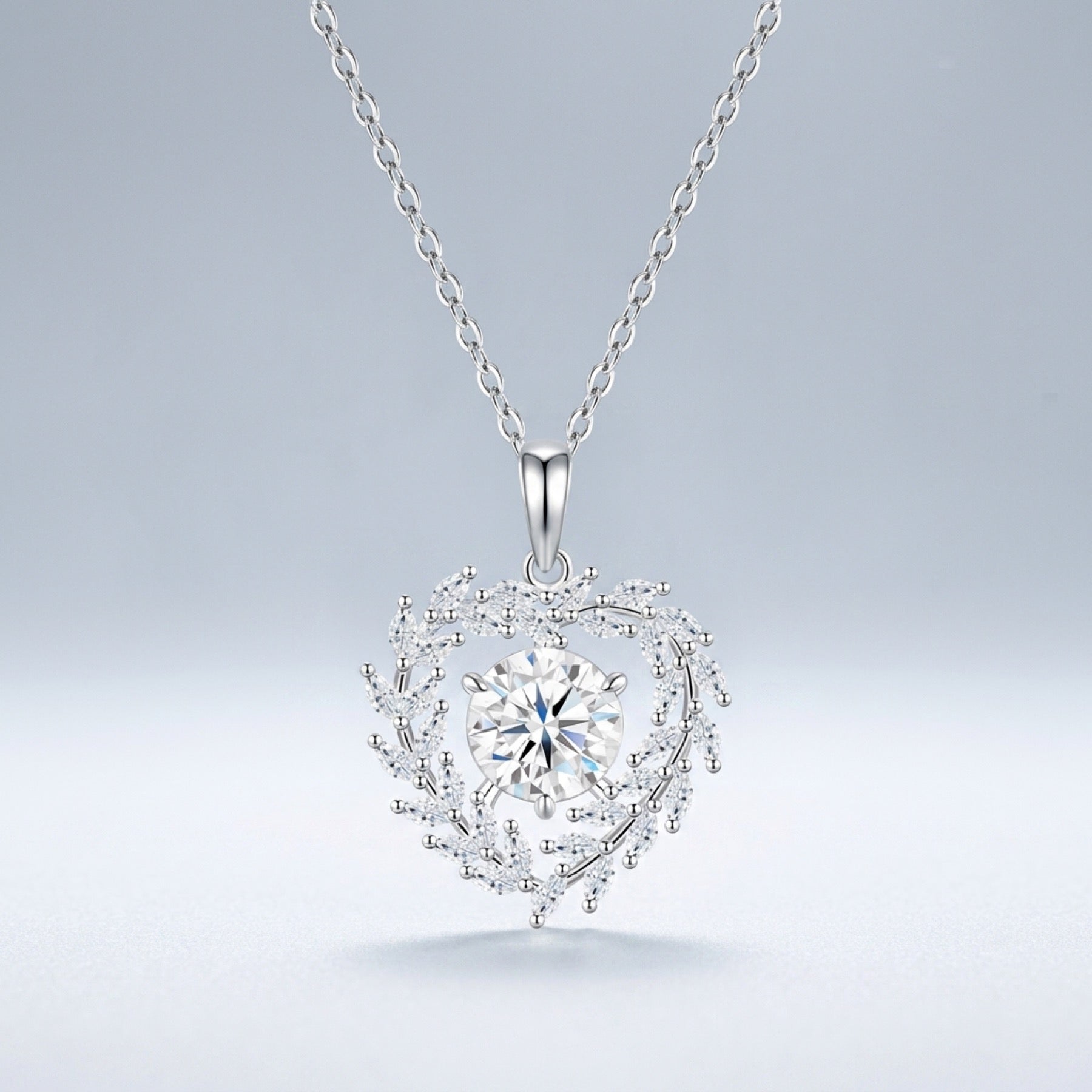 Garland 2 Carat Moissanite Heart Wreath Pendant Necklace in Sterling Silver