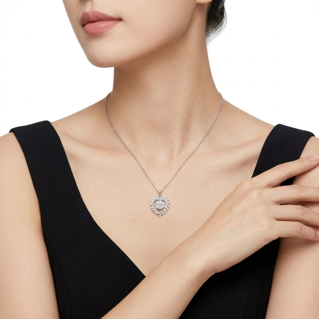 Garland 2 Carat Moissanite Heart Wreath Pendant Necklace in Sterling Silver
