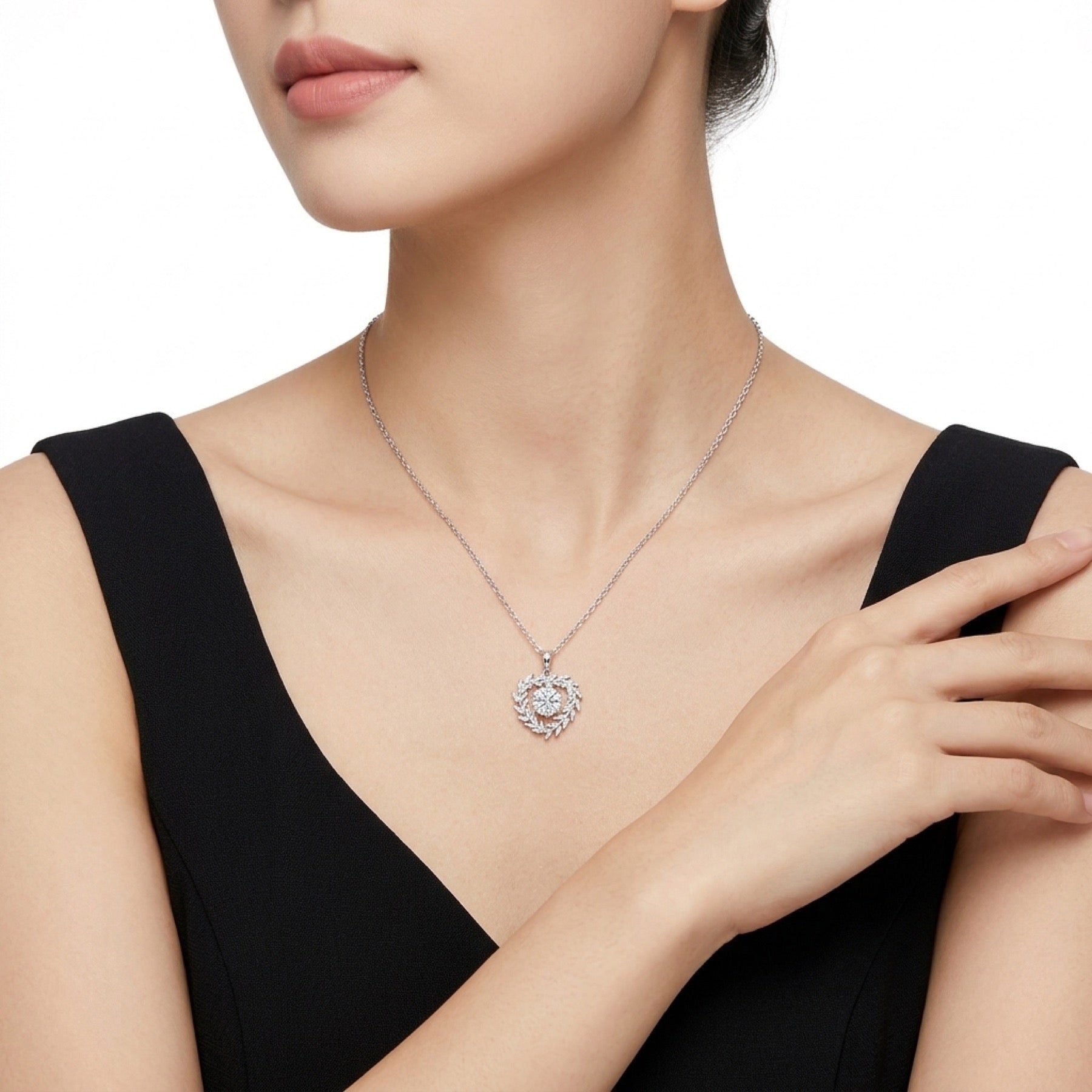 Garland 2 Carat Moissanite Heart Wreath Pendant Necklace in Sterling Silver