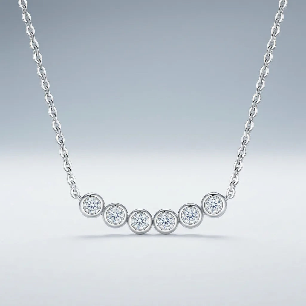 Lull Moissanite Curved Bar Necklace in Sterling Silver