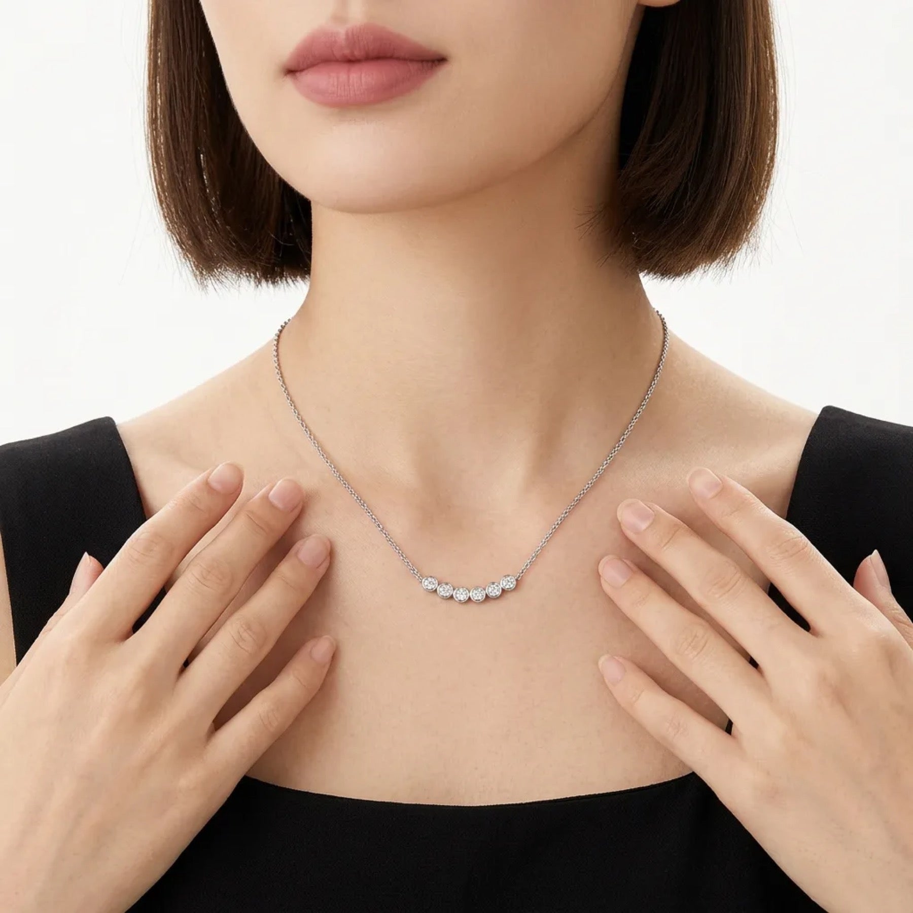 Lull Moissanite Curved Bar Necklace in Sterling Silver