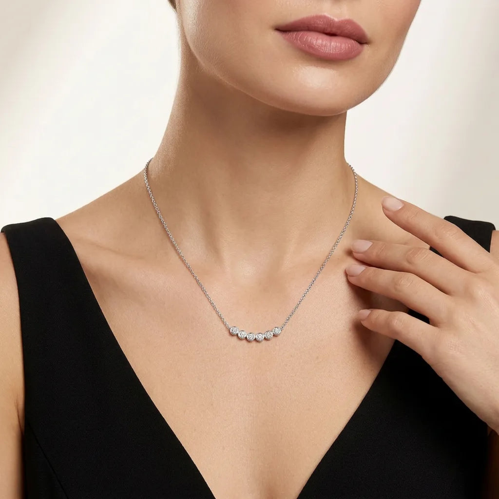 Lull Moissanite Curved Bar Necklace in Sterling Silver