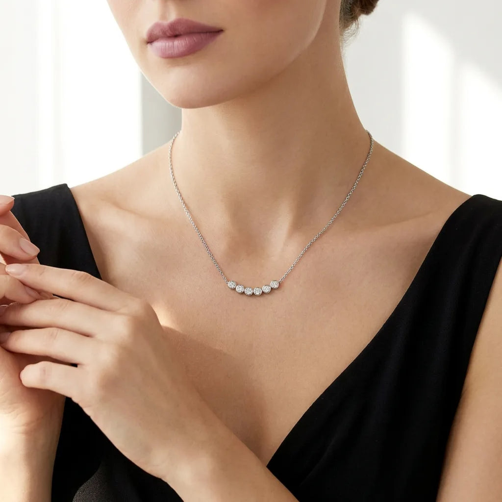 Lull Moissanite Curved Bar Necklace in Sterling Silver