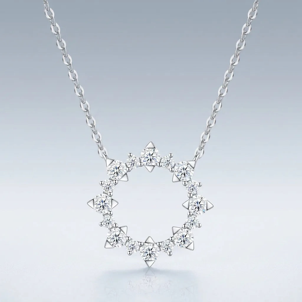 Solaris Moissanite Sunburst Wreath Necklace in Sterling Silver
