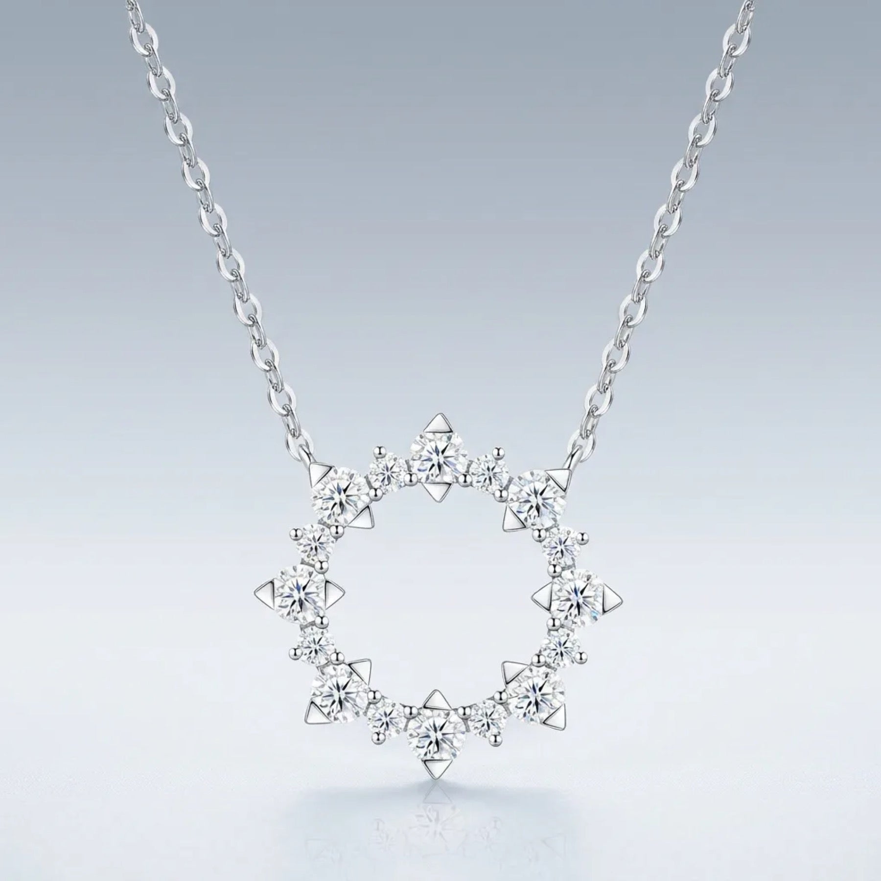 Solaris Moissanite Sunburst Wreath Necklace in Sterling Silver