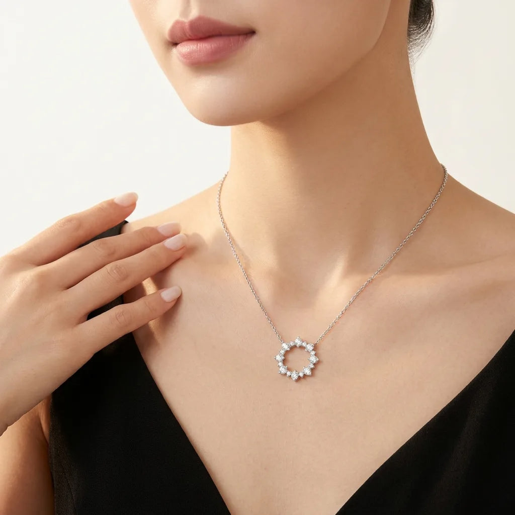 Solaris Moissanite Sunburst Wreath Necklace in Sterling Silver