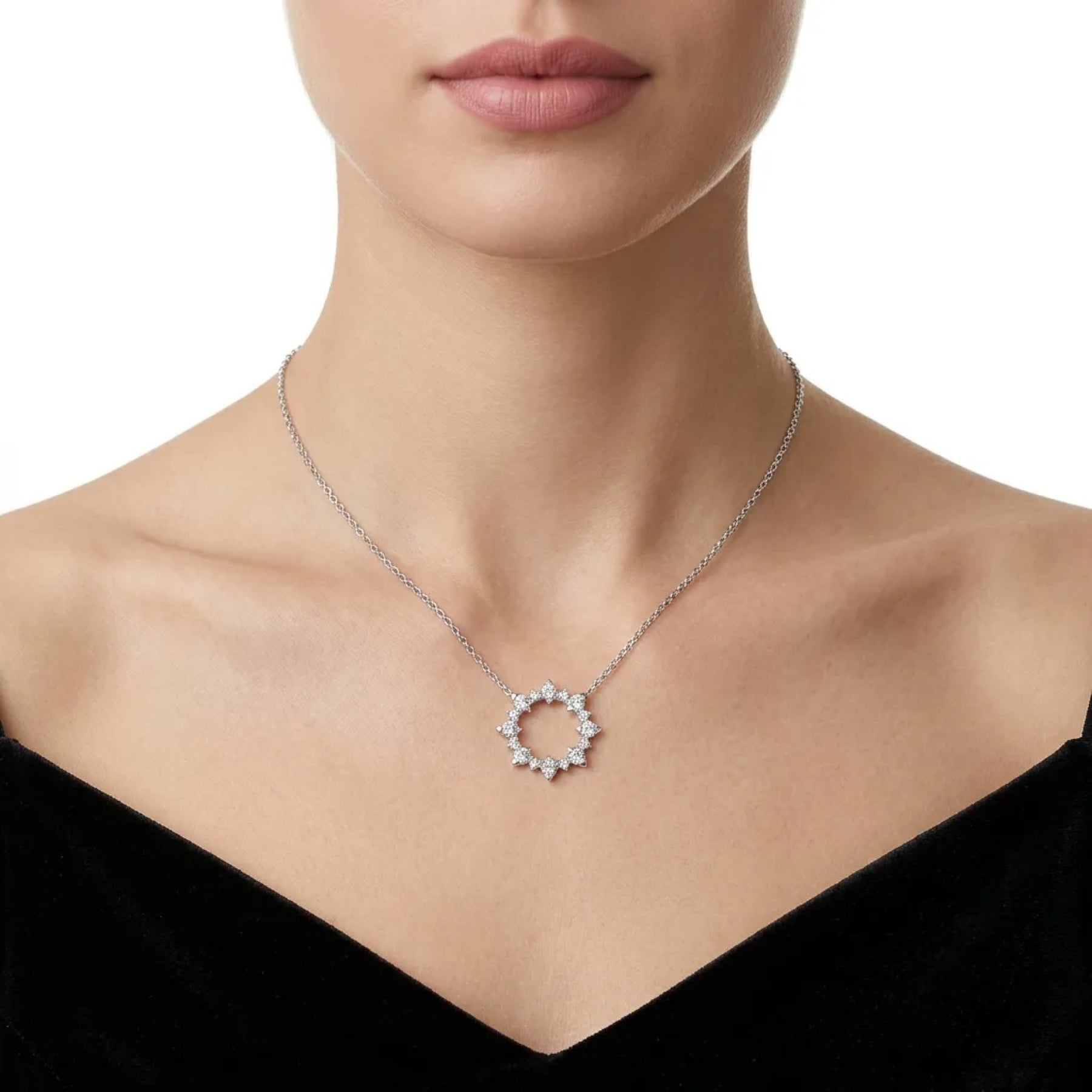 Solaris Moissanite Sunburst Wreath Necklace in Sterling Silver
