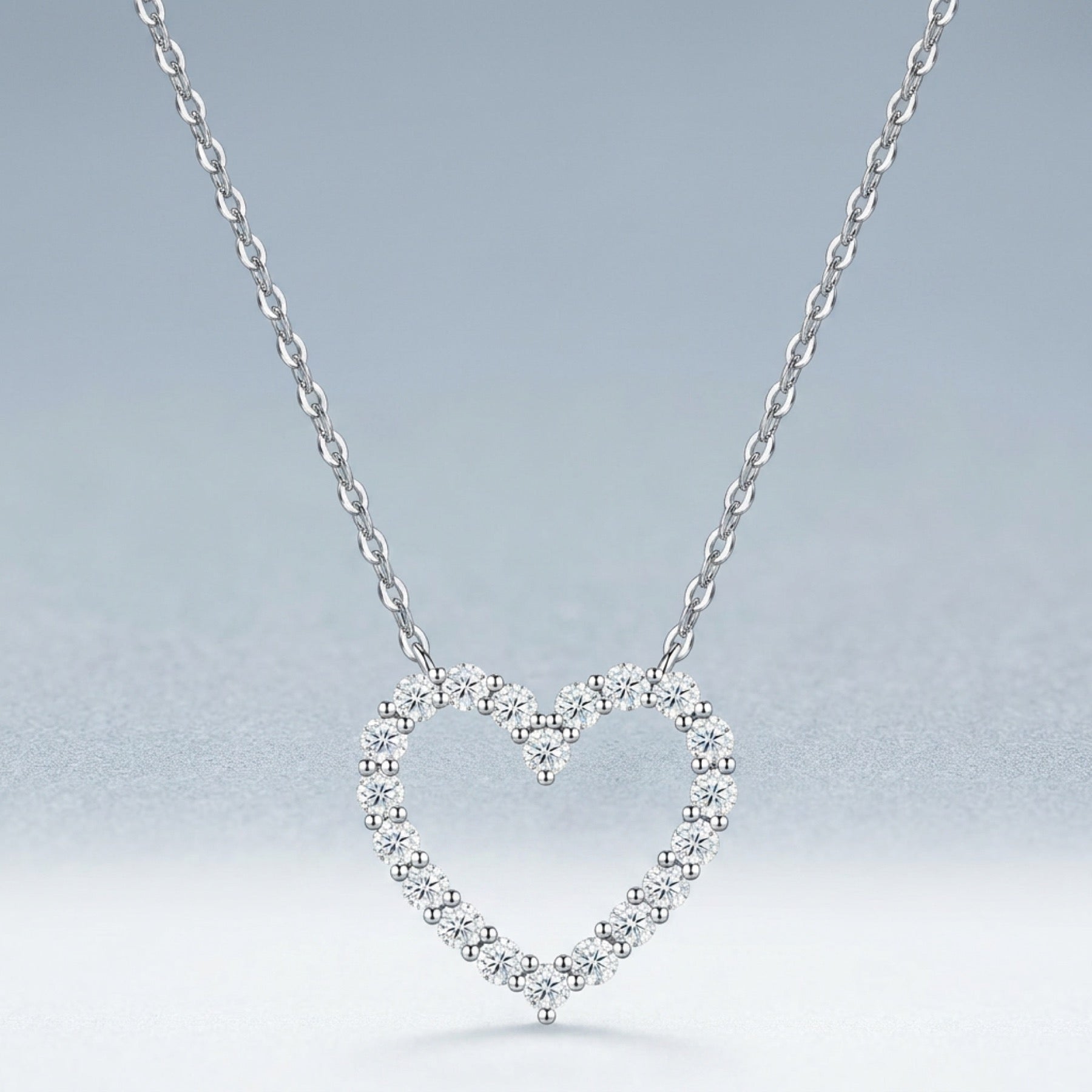Dearest Moissanite Open Heart Necklace in Sterling Silver