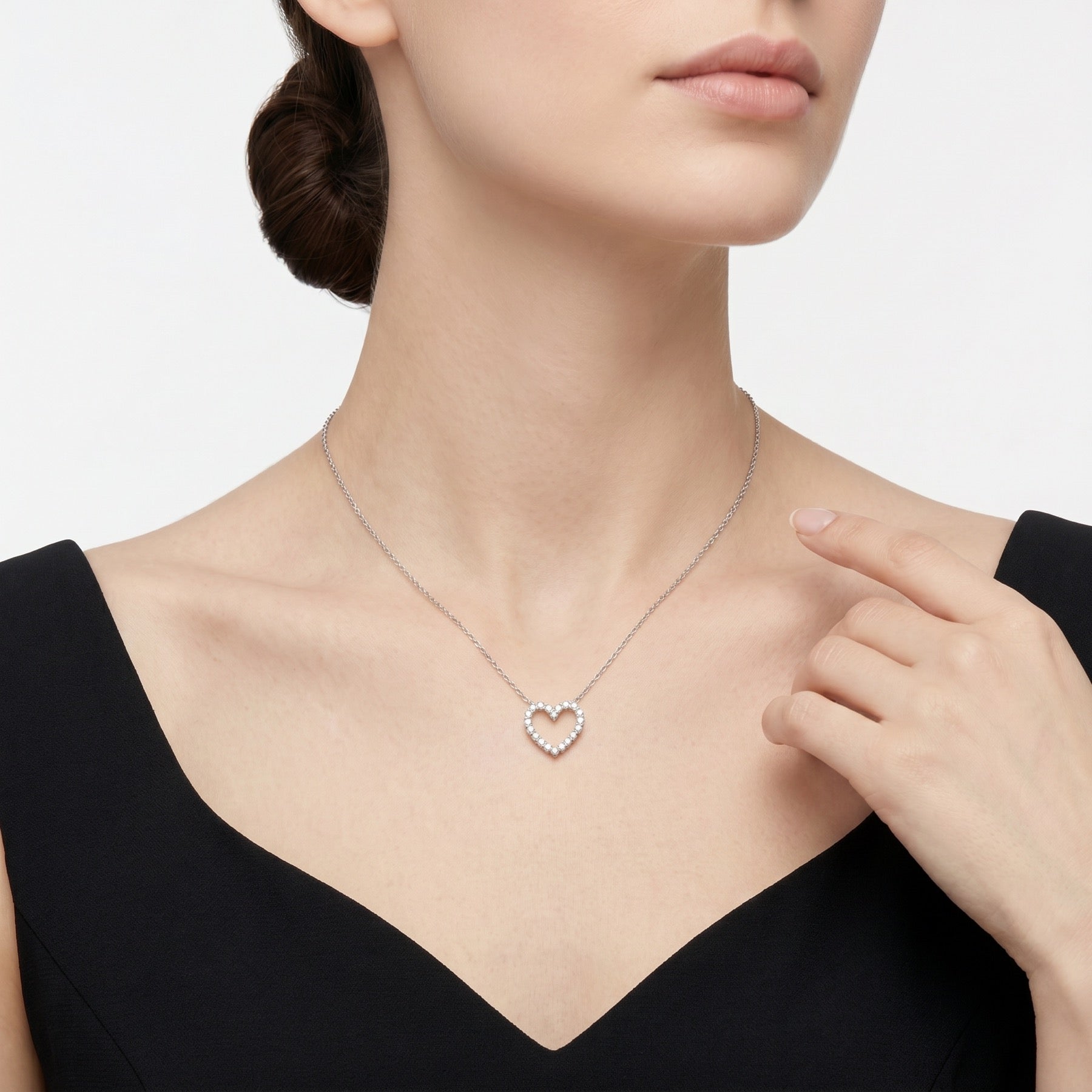 Dearest Moissanite Open Heart Necklace in Sterling Silver