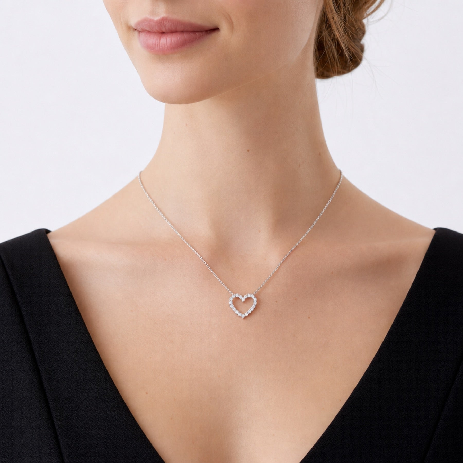 Dearest Moissanite Open Heart Necklace in Sterling Silver