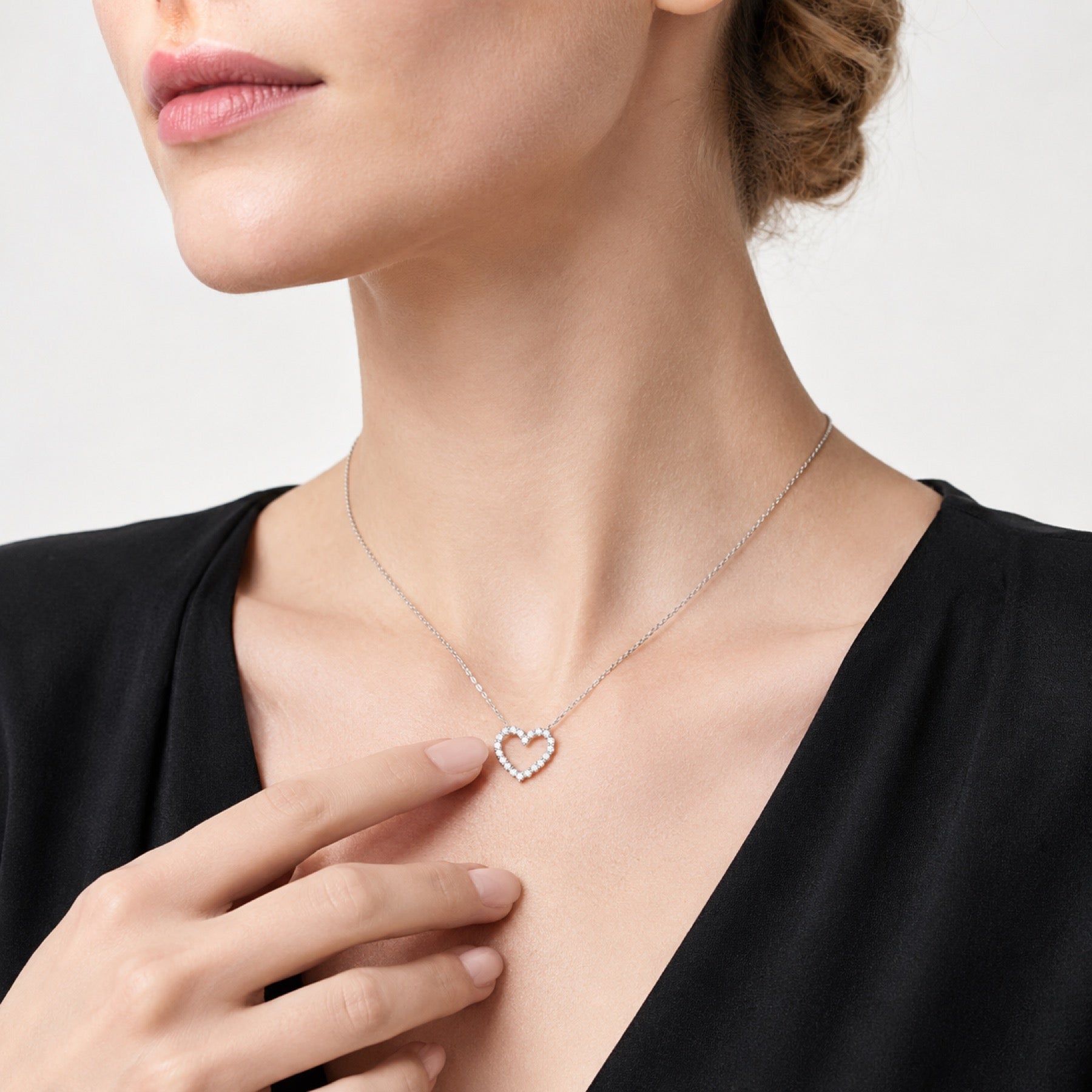 Dearest Moissanite Open Heart Necklace in Sterling Silver