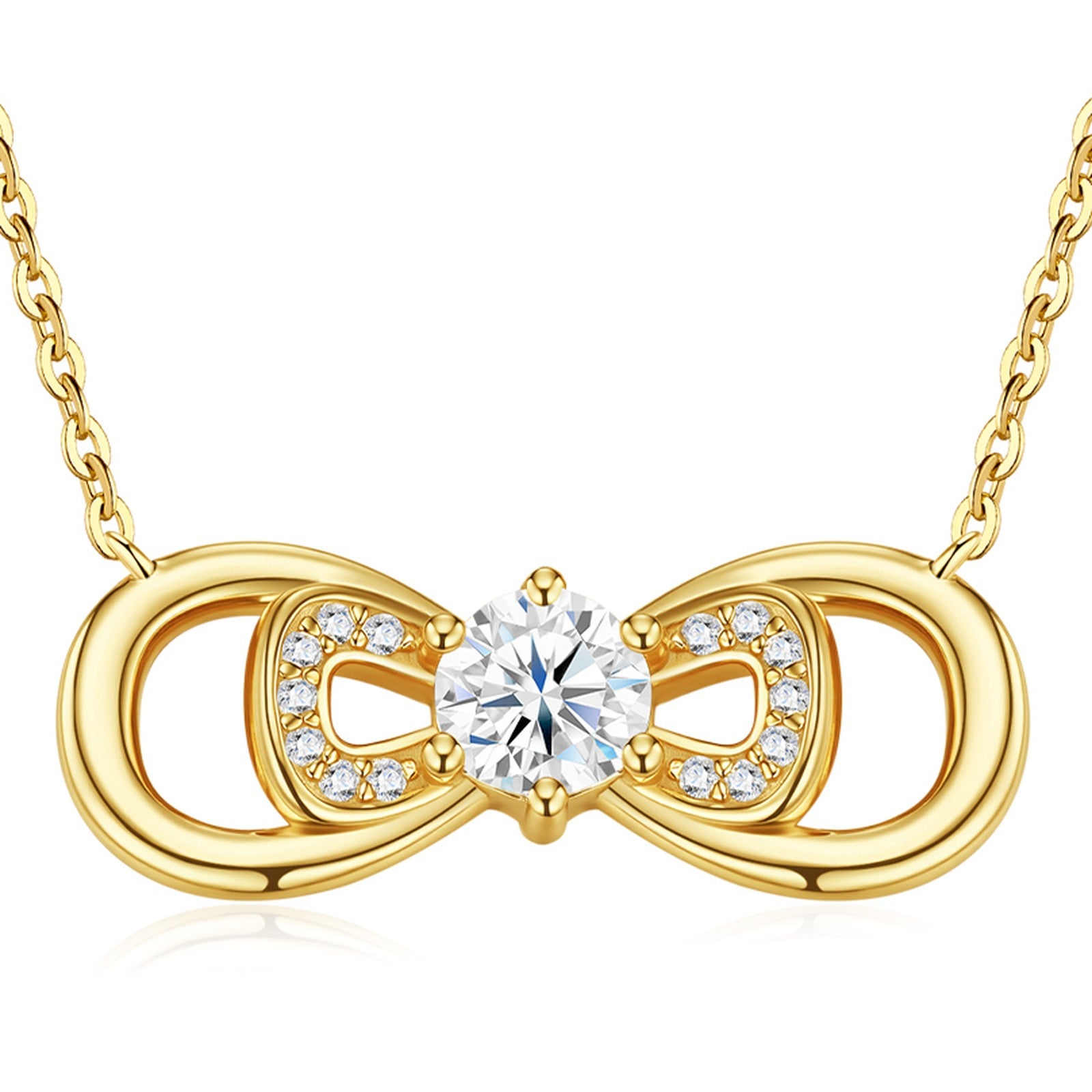 Everly Moissanite Infinity Bow Necklace in Gold-Tone Sterling Silver — detail