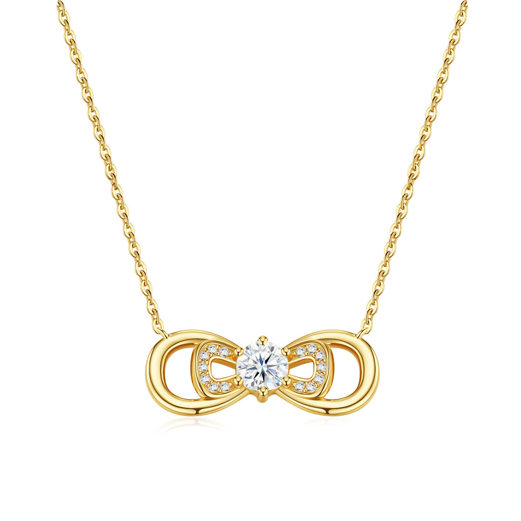 Everly Moissanite Infinity Bow Necklace in Gold-Tone Sterling Silver