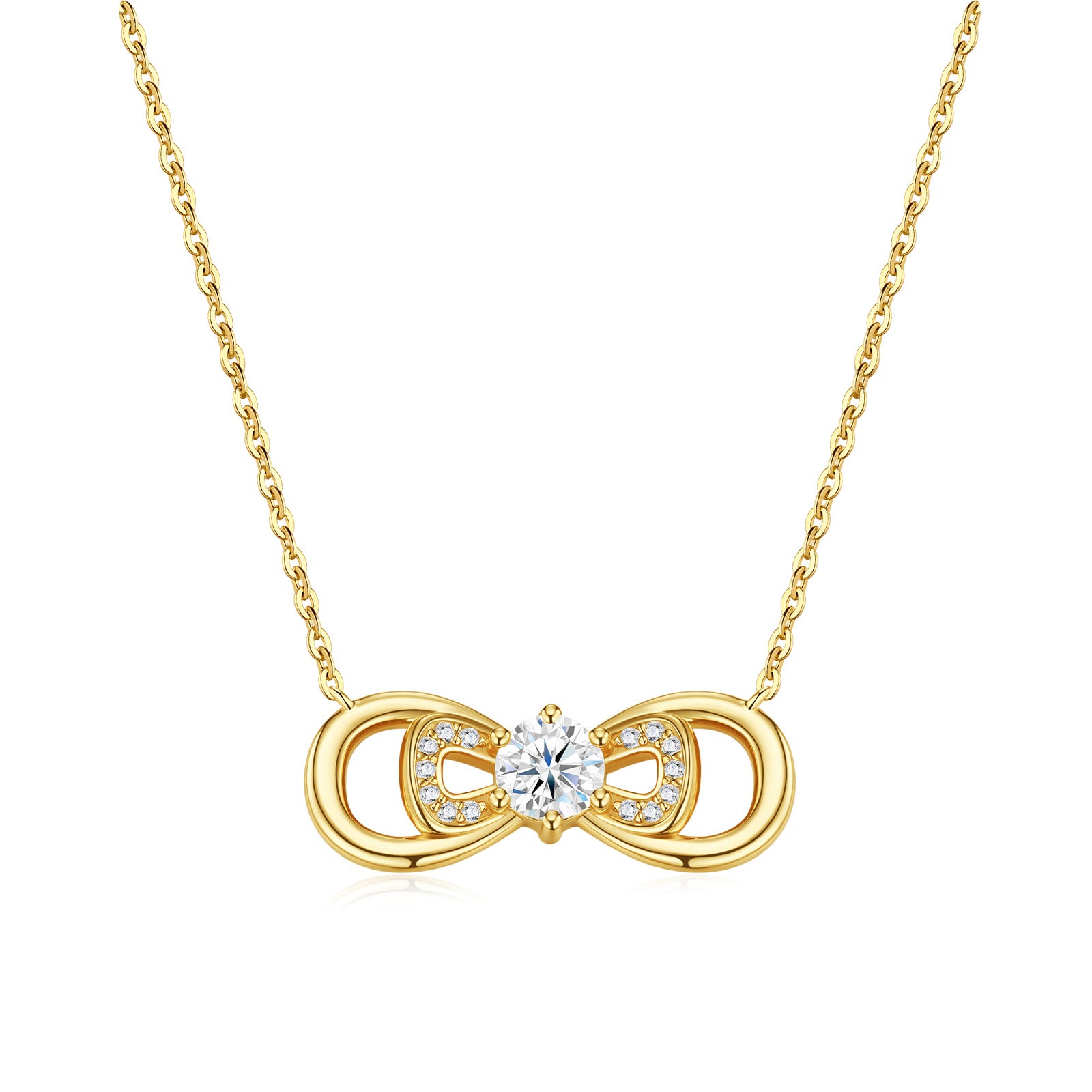 Everly Moissanite Infinity Bow Necklace in Gold-Tone Sterling Silver