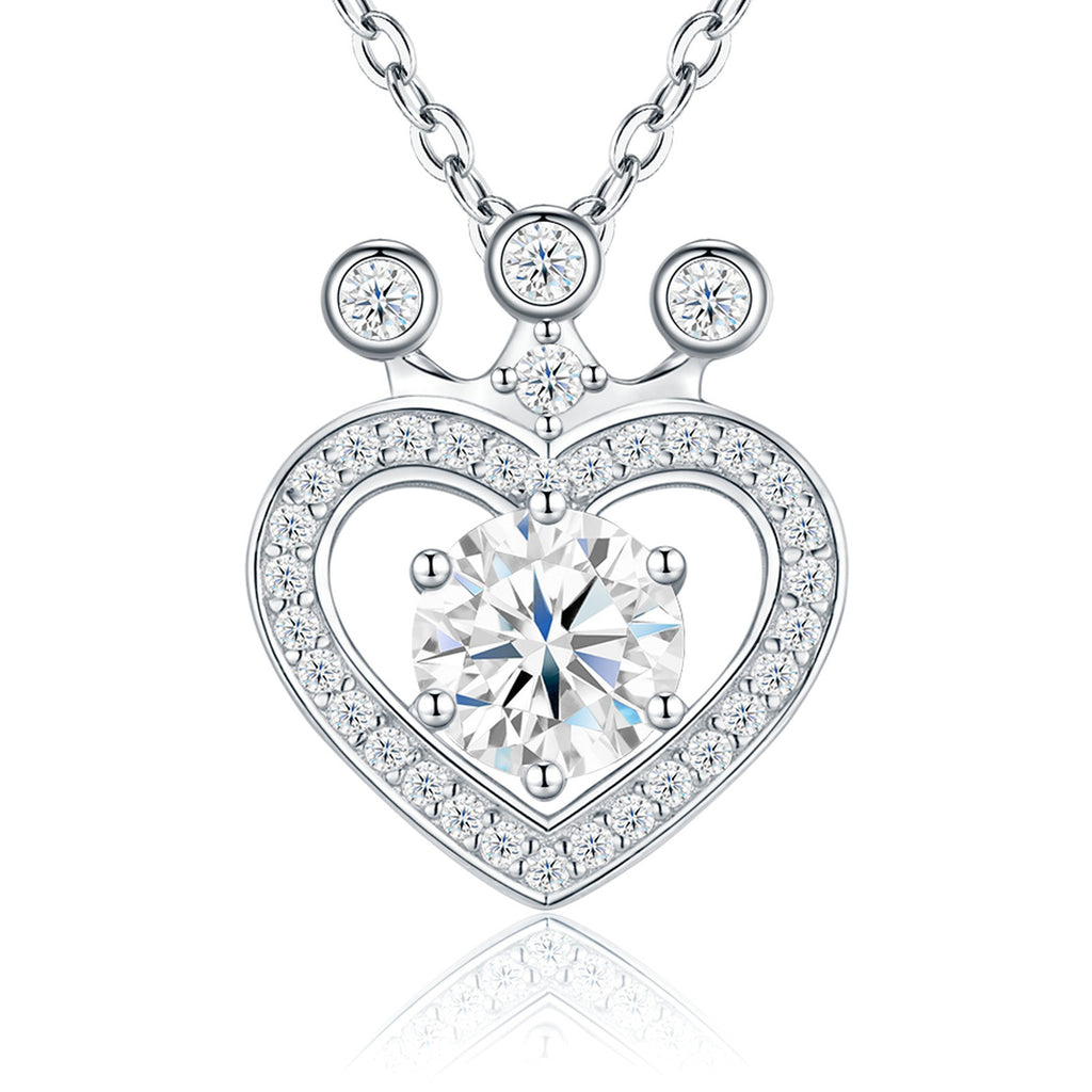 Reign 1 Carat Moissanite Crowned Heart Necklace in Sterling Silver — detail